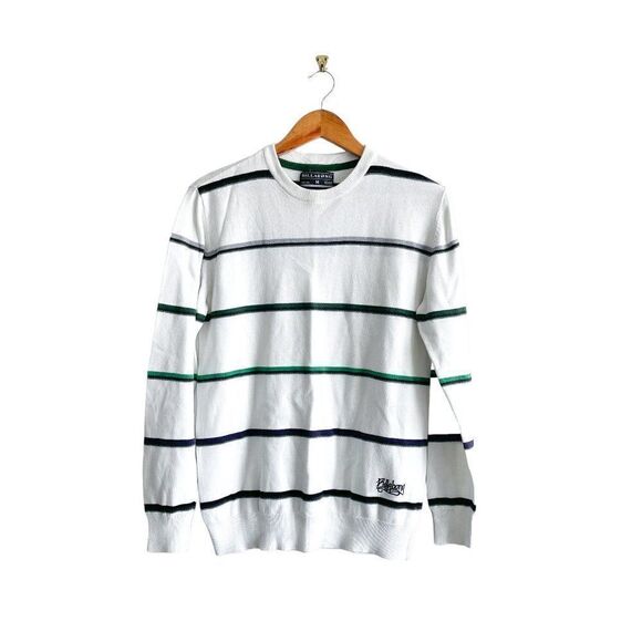 Billabong Mens Crewneck Sweater Long Sleeved Logo White Black Striped Size M - Picture 1 of 8
